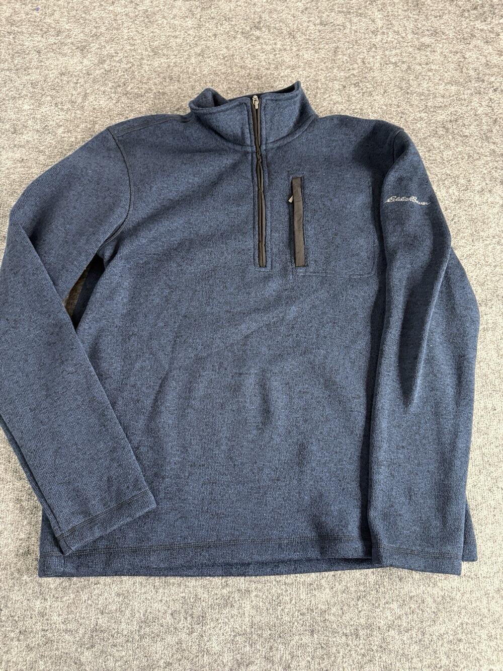Eddie Bauer Sweater Mens Large Blue Pullover 1/4 Zip EUC Sweatshirt N227